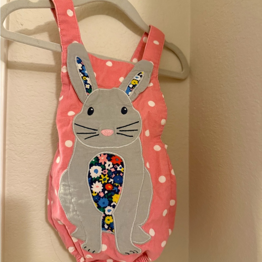 Baby Boden Pink Polka Dot Bunny Romper